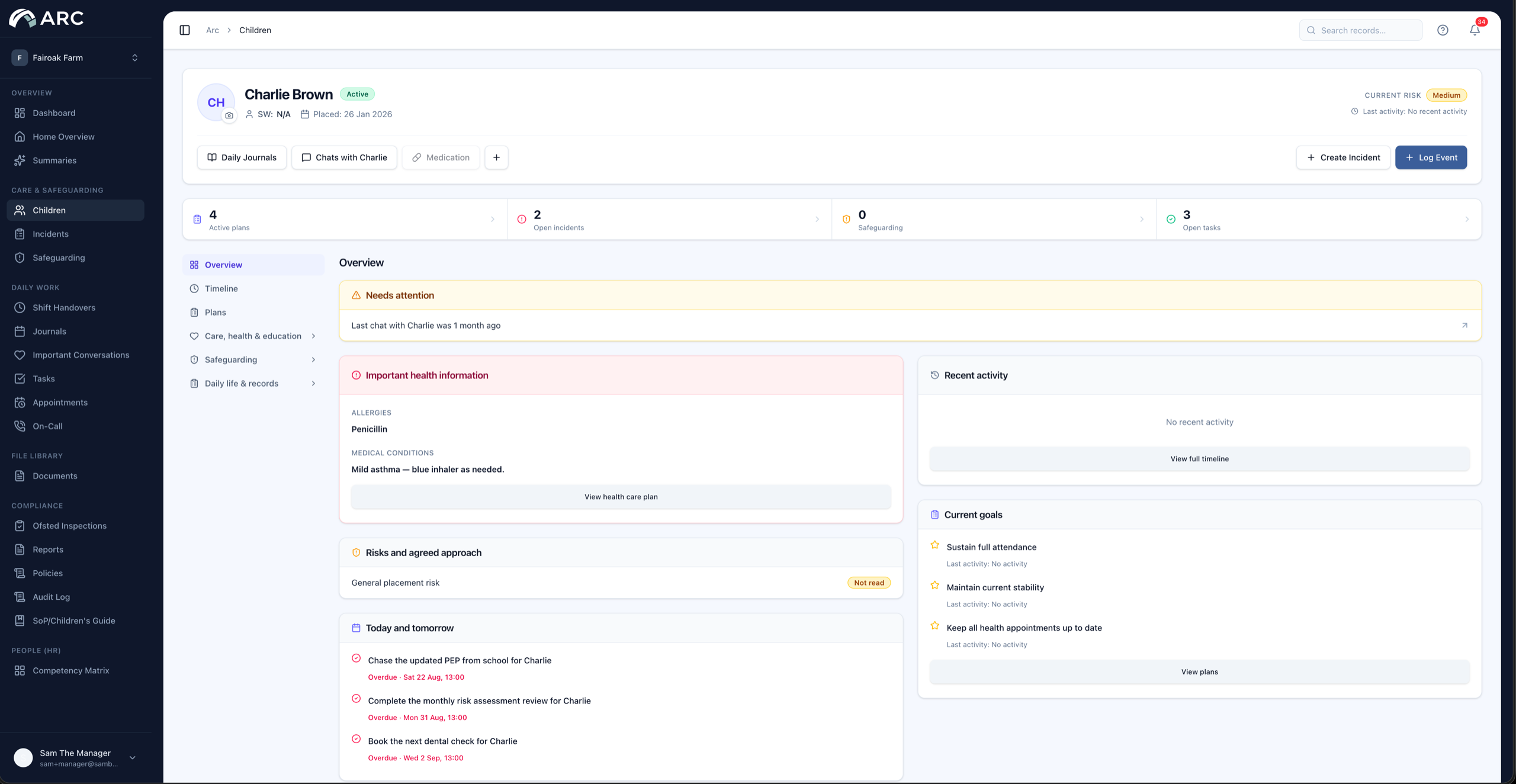 The Arc dashboard, showing activity across every home