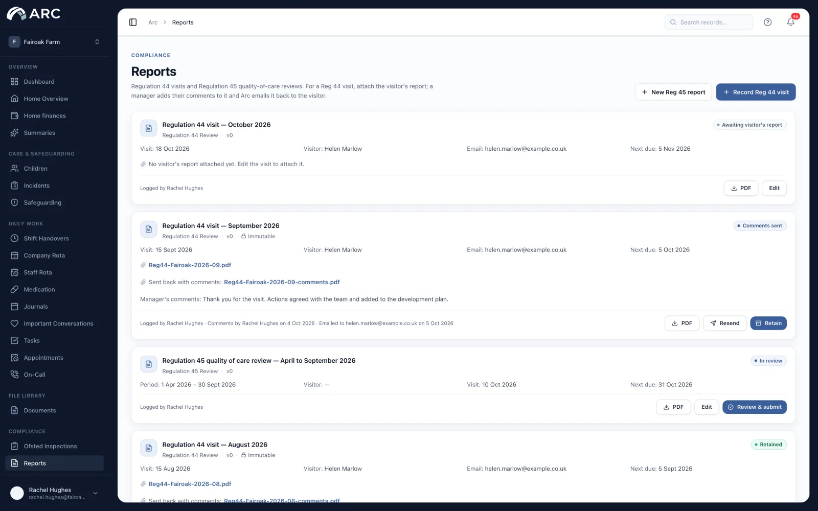 Reports and the audit log in ARC